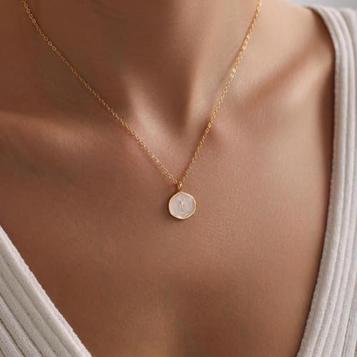Tewiky Cross Necklace for Women 14k Gold Plated Cross Pendant Necklaces | Cute Necklaces for Women,Jewelry ,Graduation Gift for Her - color: Gold