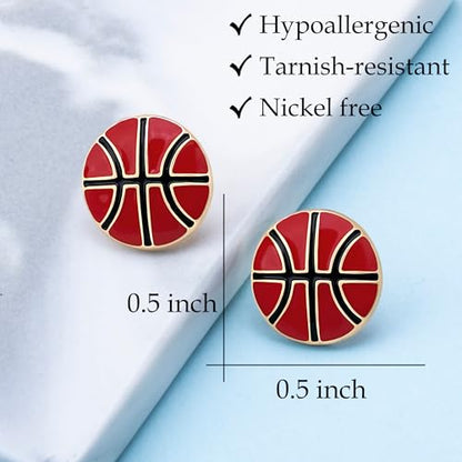 Gold Stud Earring Gifts For Teens Women Hypoallergenic Golf Baseball Football Basketball Soccer Volleyball Sport Earrings For Women - color: Basketball earring