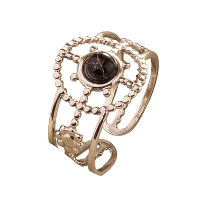 Retro Black Stone Jewellery Opening Adjustable Ring Sunflower Oval Square Stainless Steel Rings For Men Women Finger Accessories