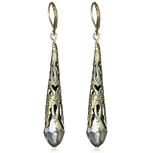Indian Ethnic Vintage Gold Brone Sparkly Crystal Teardrop Dangle Drop Earrings Bohemian Gypsy Retro Rhinestone Hook Earrings for Women Love Statement Jewelry Gift - color: Silver