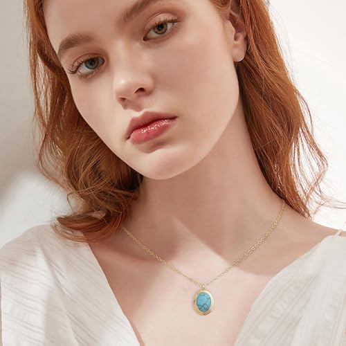 Jean Beau Gold Stone Pendant Necklaces for Women, Chunky Gemstone Dangle Necklace Wedding Prom Fashion Jewelry Gift - color: Turquoise