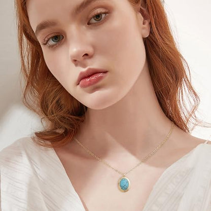 Jean Beau Gold Stone Pendant Necklaces for Women, Chunky Gemstone Dangle Necklace Wedding Prom Fashion Jewelry Gift - color: Turquoise