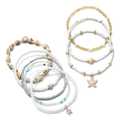 Boho Shell Ankle Bracelet Set for Women Adjustable Gold Plated Stackable Hawaiian Beach Vacation Pearl Seashell Starfish Foot Jewelry Gifts - color: Set A
