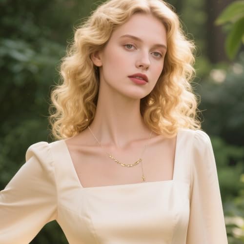 Emerald Cut Y Shaped Necklace for Women 18K Gold Plated Double Layered Y Lariat Necklace Jewelry Gift - color: Style9-Champagne