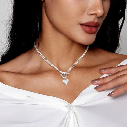 Zeffy Dainty Gold Heart Necklace for Women Trendy 14K Gold/Silver Plate Cute Heart Pendant Choker Necklaces Gold Love Heart Chain Necklace for Women Dainty Gold Jewelry Gifts for Women - style: Chunky Puffy Heart Necklace-Silver