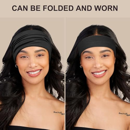 DiyJibb Headbands for Women, 7PCS Wide Cloth Hair Bands for Workout, Yoga, Skincare & Daily Wear, Soft & Stretchy - color: Black