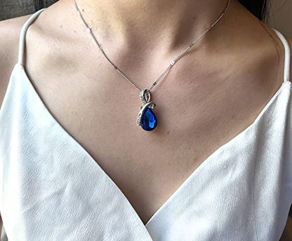 4 Pieces Fashion Teardrop Crystal Rhinstone Pendant Necklace Earring Bracelet Jewelry Set for Women Lady Wedding Birthday Party Prom Gifts - color: Royal Blue