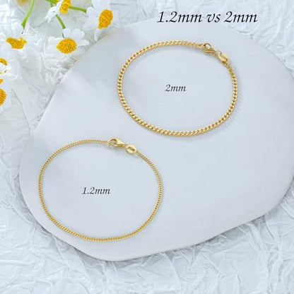 14K Yellow Gold 6-13 Inch 1.2mm-3.2mm Chain Bracelet Anklet for Women, Cuban Link Curb/Rope/Paper Clip/Round Snake/Herringbone/Bead/Water Wave, Thin Gold Chain Bracelet Durable Strong Real 14k Gold Chain Bracelet Anklet - color: 1.2mm Cuban Chain, size: 6