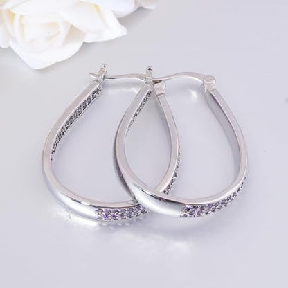 925 Sterling Silver Post Hoop Earrings for Women Gilrs Multcolors Cubic Zircon Hoops 14K Gold Plated Oval Chunky Hoop Earrings Jewelry Gift for Mothers Day/July 4th/Wedding/Party/Christmas - color: Purple