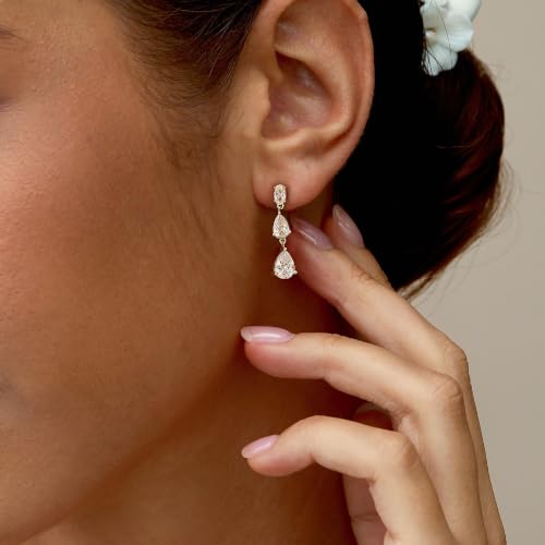 Dangle Earrings for Women, Formal Teardrop Drop Earrings Dainty Wedding Bridal Dangling Earrings 14k Gold Plated Long Gold Earrings for Women Trendy Hypoallergenic Waterproof Prom Jewelry - color: Gold-Rhinestone