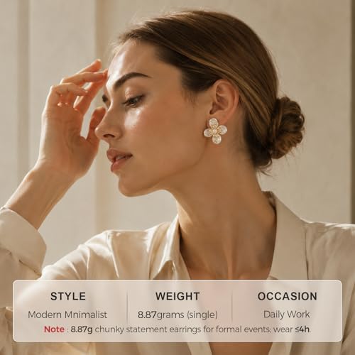 Square Statement Stud Earrings for Women, White Gold Plated with 925 Sterling Silver Post, Hypoallergenic Earrings for Sensitive Ears, Aquamarine Gemstone Jewelry Gift for Women - color: QISE-06-PearlFlower1