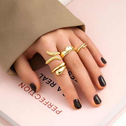 FAXHION 12PCS Gold Stackable Rings Set for Women, 18K Gold Plated Open Stacking Knuckle Ring, Adjustable Chunky Signet Band Statement Ring for Gift - color: 3-ringsGold