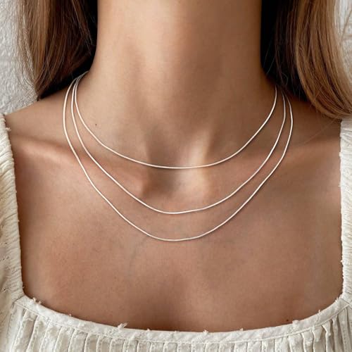 Gold & Silver Layered Chain Necklaces for Women Men,Stackable Dainty Figaro Cuban Paperclip Snake Link Jewelry Set