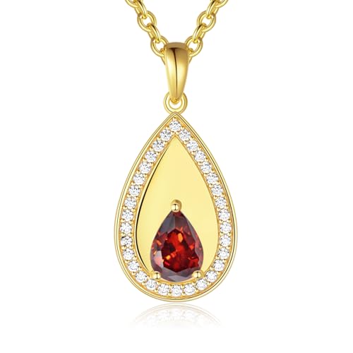 Birthstone Pendant Necklaces for Women 925 Sterling Silver Teardrop Pendant Necklace Birthday Jewelry Gift, 18"+2" Inches - color: 01 - Garnet