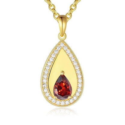 Birthstone Pendant Necklaces for Women 925 Sterling Silver Teardrop Pendant Necklace Birthday Jewelry Gift, 18"+2" Inches - color: 01 - Garnet