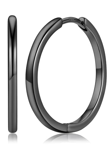 PROSTEEL Huggie Hoop Earrings For Women with 925 Sterling Silver Post | 8/10/12/14/16/18/20mm,14K Gold Plated/Black/Rose Gold/Silver Brass Lightweight Cubic Zirconia Cartilage Piercing Earring - color: 1. Black, size: 20mm