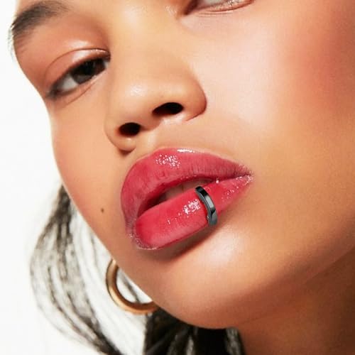 16G Labret Stud, G23 Titanium Vertical Labret Lip Piercing Jewelry, Gold Eyebrow Ring Clicker Belly Button Ring Hoop For Women Men - color: Black, size: 8mm