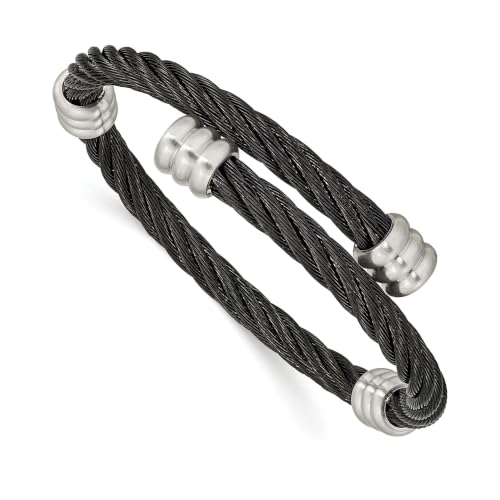 Chisel Black IP-Plated Wire Flexible Bangle in Stainless Steel