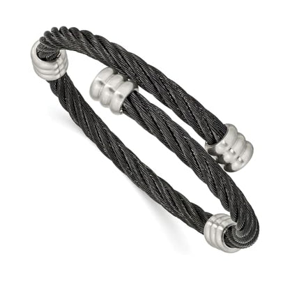 Chisel Black IP-Plated Wire Flexible Bangle in Stainless Steel