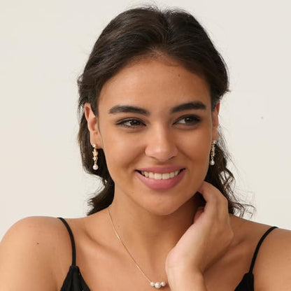 Pearl Earrings - 14K Gold/White Gold/Rose Gold Plated Cubic Zirconia CZ Diaomond Accented Pearl Drop Dangle Earrings for Women Wedding Bridal Prom - color: Leaf Dangle