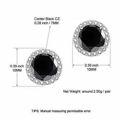 YOMELA Round Cubic Zirconia Stud Earrings for Women | Everyday Dainty, Diamond-Like Brilliance, CZ Halo Birthstone Studs, Hypoallergenic & Lightweight, Elegant & Versatile - color: Black