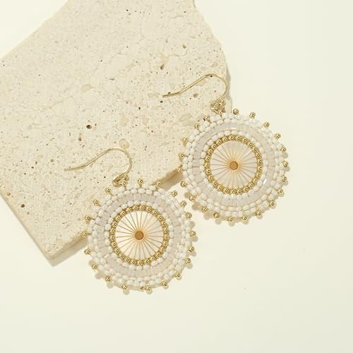 Colorful Bead Earrings For Women Summer Beach Handmade Bead Earrings Bohemia Hoop Dangle Earring For women - color: White