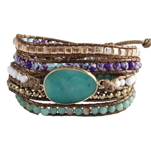 Women Wrap Bracelets Boho Natural Stone Jasper Turquoises Strand Bracelet Jewelry Collection - color: Green #2