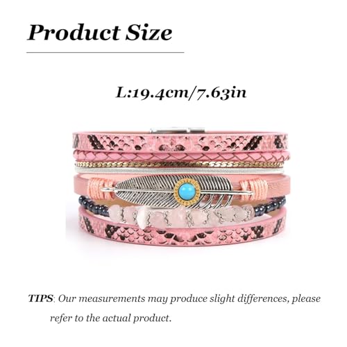 Long tiantian Boho Western Bracelets for Women Leather Wrap Bracelets Turquoise Bracelet Western Jewelry Country Concert Outfits - color: A2:pink