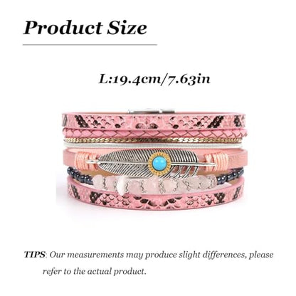 Long tiantian Boho Western Bracelets for Women Leather Wrap Bracelets Turquoise Bracelet Western Jewelry Country Concert Outfits - color: A2:pink