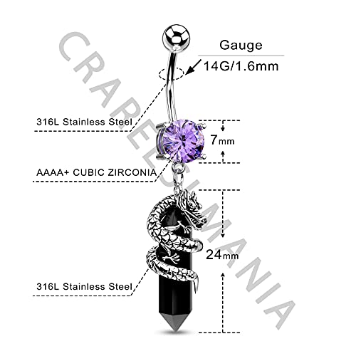Halloween Belly Button Ring 14G Dragon Dangle Belly Ring Burn Silver Navel Piercing Jewelry Purple Belly Button Piercing - color: Black