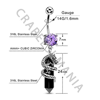 Halloween Belly Button Ring 14G Dragon Dangle Belly Ring Burn Silver Navel Piercing Jewelry Purple Belly Button Piercing - color: Black