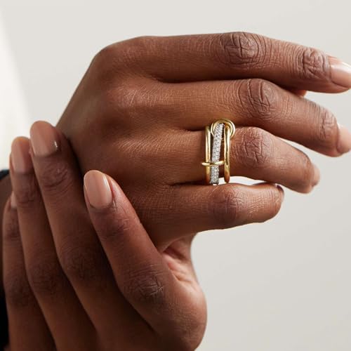 BKC Gold Stackable Rings for Women, 14k Gold Plated Chunky Statement Cubic Zirconia Rings, Silver Gold Multi Ring Interlocking Mixed Metals Stack Rings Set Non Tarnish - color: Modernist set, size: 6