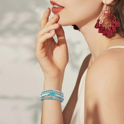 Wrapped Bracelets for Women,Leather Boho Bracelets for Women - color: Beads-Teal