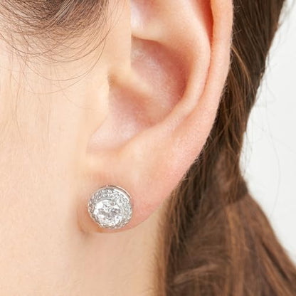 Amazon Essentials Cubic Zirconia Classic Halo Stud Earrings in Sterling Silver - color: Silver