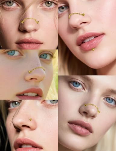 20G 18G 16G Flat Back Earrings Nose Rings Studs Chain Piercing Surgical Steel Spike Lip Nose Rings Stud Snake Bite Tragus Helix Conch Cartilage Earrings Piercing Jewelry For Women Men - color: Gold, size: 18 Gauge