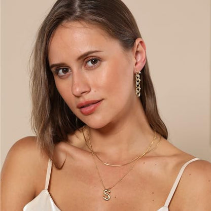 LUCA SMITH 2-Piece Initial Necklaces for Women, Dainty Balloon Bubble A-Z Letter Necklace Set, Name Letter Alphabet Pendant Layered Choker Necklaces Personalized Jewelry Gift - color: Gold bubble letter necklace, style: Initial Set-S