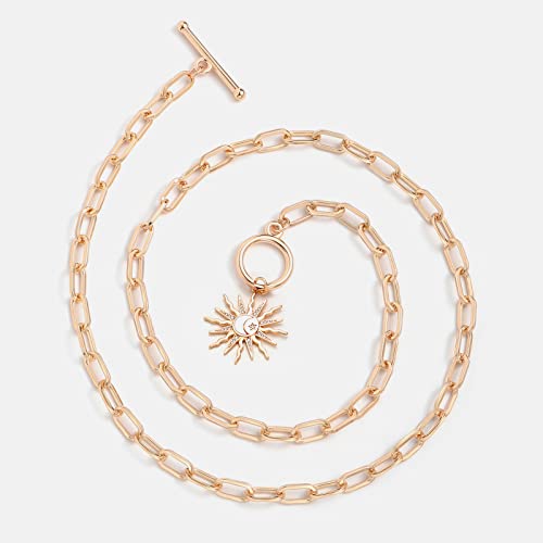 DoreenBeads 18K Gold Sun Moon Star Compass Pendant Necklace | Chunky Toggle Paperclip Chain Necklace with Heart Daisy Bee Charms for Women Girls 20 Inches - color: Sun