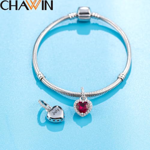 CHAWIN Birthstone Charms, 925 Sterling Silver Heart Dangle Charm, Sparkling CZ Compatible with Pandora Charm Bracelet, Necklace, Birthday Gifts for Women/Wife/Mother - style: 07# July
