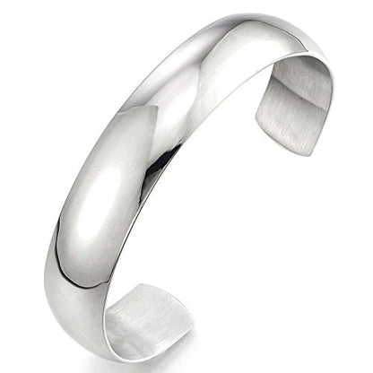 COOLSTEELANDBEYOND 18CM Minimalist Stainless Steel Cuff Bangle Bracelet for Men Women Silver Color Polished, Adjustable
