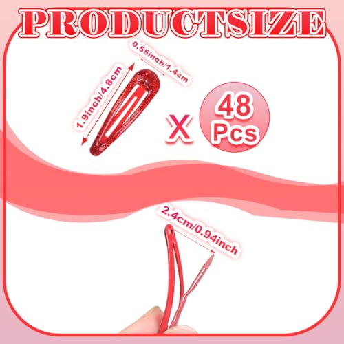 48 Pcs Cute Metal Snap Hair Clips, Non-Slip Barrettes for Women and Girls, Hair Accessories for Parties, School & Daily Use (red) - color: red