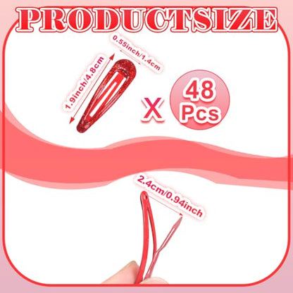48 Pcs Cute Metal Snap Hair Clips, Non-Slip Barrettes for Women and Girls, Hair Accessories for Parties, School & Daily Use (red) - color: red