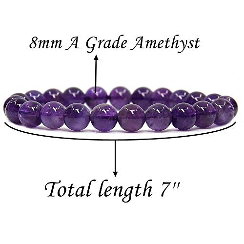 Angelstones Gemstones 8mm Round Beads Healing Crystal Bracelet for women | Natural Gemstone, Handmade Gifts for Women, Healing Crystal Round Beaded Stretch Bracelets, Unisex Jewelry for Women and Men - color: Amethyst