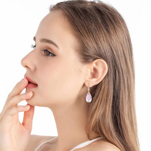 Austrian Crystal Teardrop Dangle Drop Earrings for Women 14K Gold Plated Hook Earring Hypoallergenic Jewelry Gifts for Women Girls - color: Pink