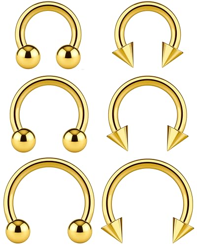 Surgical Steel Septum Rings 16g 14g - Lip Ring Smiley Piercing Hoop for Cartilage Earrings, Tragus, Helix, Daith, Conch - Eyebrow Circular Horseshoe Septum Piercing Jewelry - color: 14g - Gold