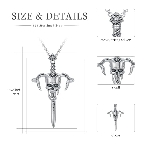 Sterling Silver Halloween Necklace Gothic Jewelry Gifts for Women Men - style: Skull Sword