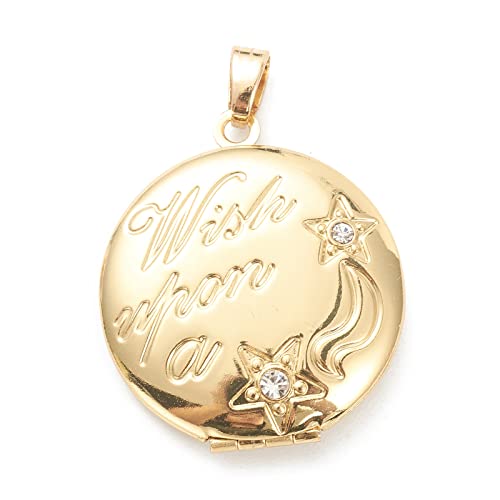 Craftdady 18K Gold Plated Brass Photo Locket Frame Pendants Charms for Necklaces Personalized Jewelry Crafts Making - size: 29.5x25.5mm Round