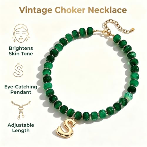 Initial Beaded Necklaces for Women,14K Gold Plated Bubble Letter Pendant Jewelry Gifts - color: acrylic neccklace-s