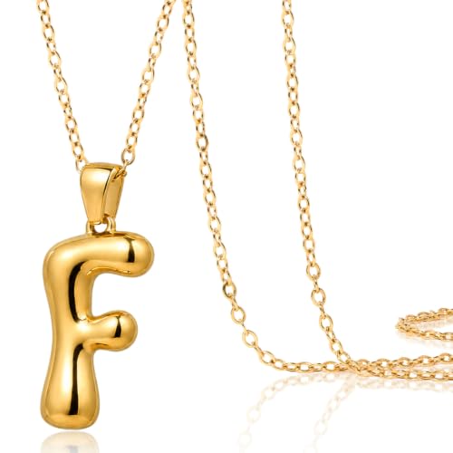 DoDoBeads Stainless Steel Initial Necklace, Waterproof 18K Gold Plated Necklace, Non-Tarnish Chunky Monogram Jewelry Gifts for Women, Mothers Day Gift - style: F