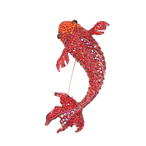 Red Koi Fish Carp Crystal Brooches Cute Enamel Rhinestone Ocean Animal Lapel Brooch Pins Fashion Jewelry for Womens Girls Gift (Large koi)