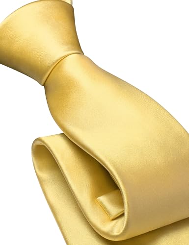 Branduce 3.15"（8cm） Mens Solid Satin Tie Pre-tied Adjustable Zipper Necktie for Business and Wedding - color: Light Gold